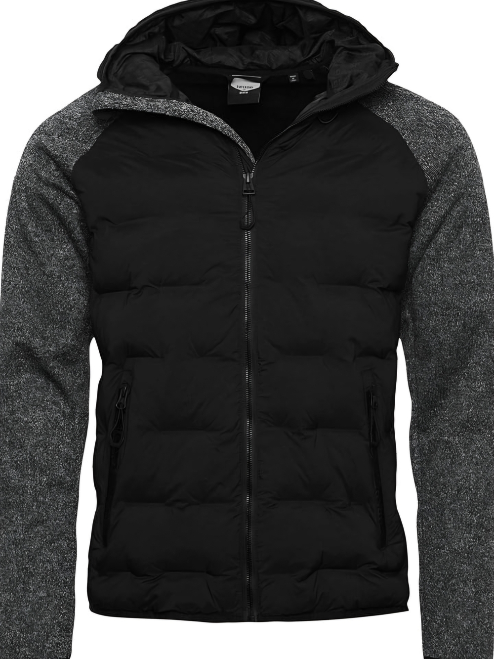 Men's Superdry Black Puffer Jacket with Heather Gray Sleeves